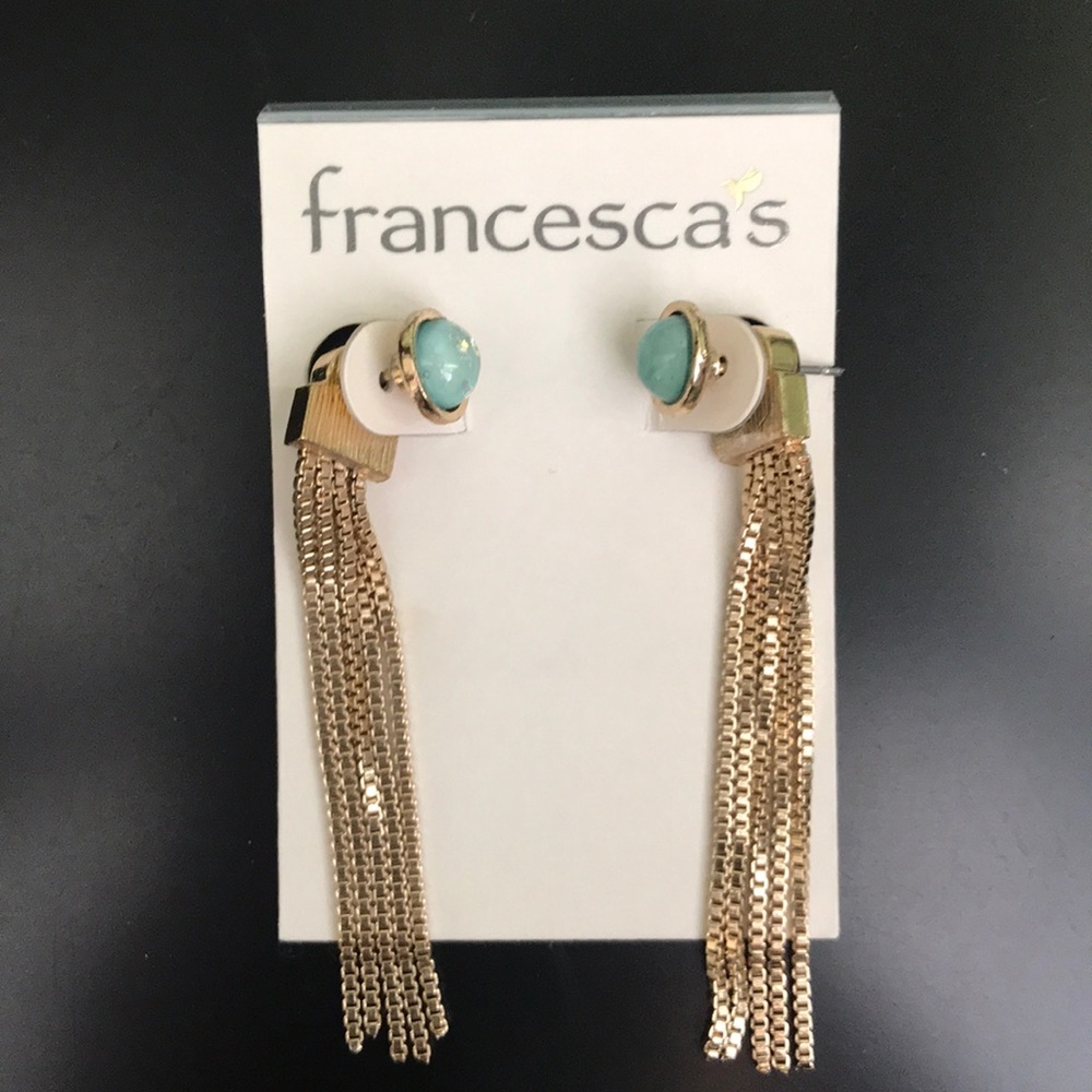 NEVER WORN Francesca’s turquoise/gold ear jackets